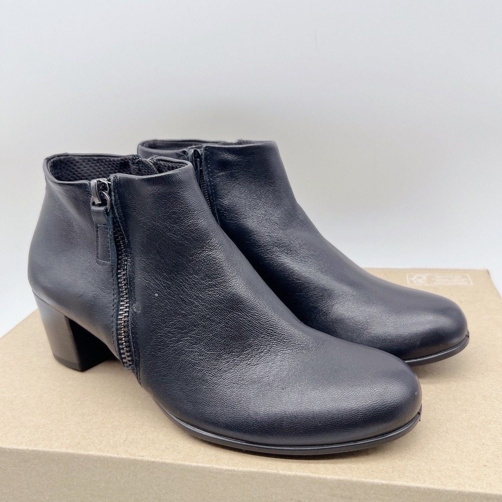 ECCO Shape M 35 Women's Ankle Boots Heel Black Leather Side Zip EU 36 US 6 * NEW - Picture 3 of 11